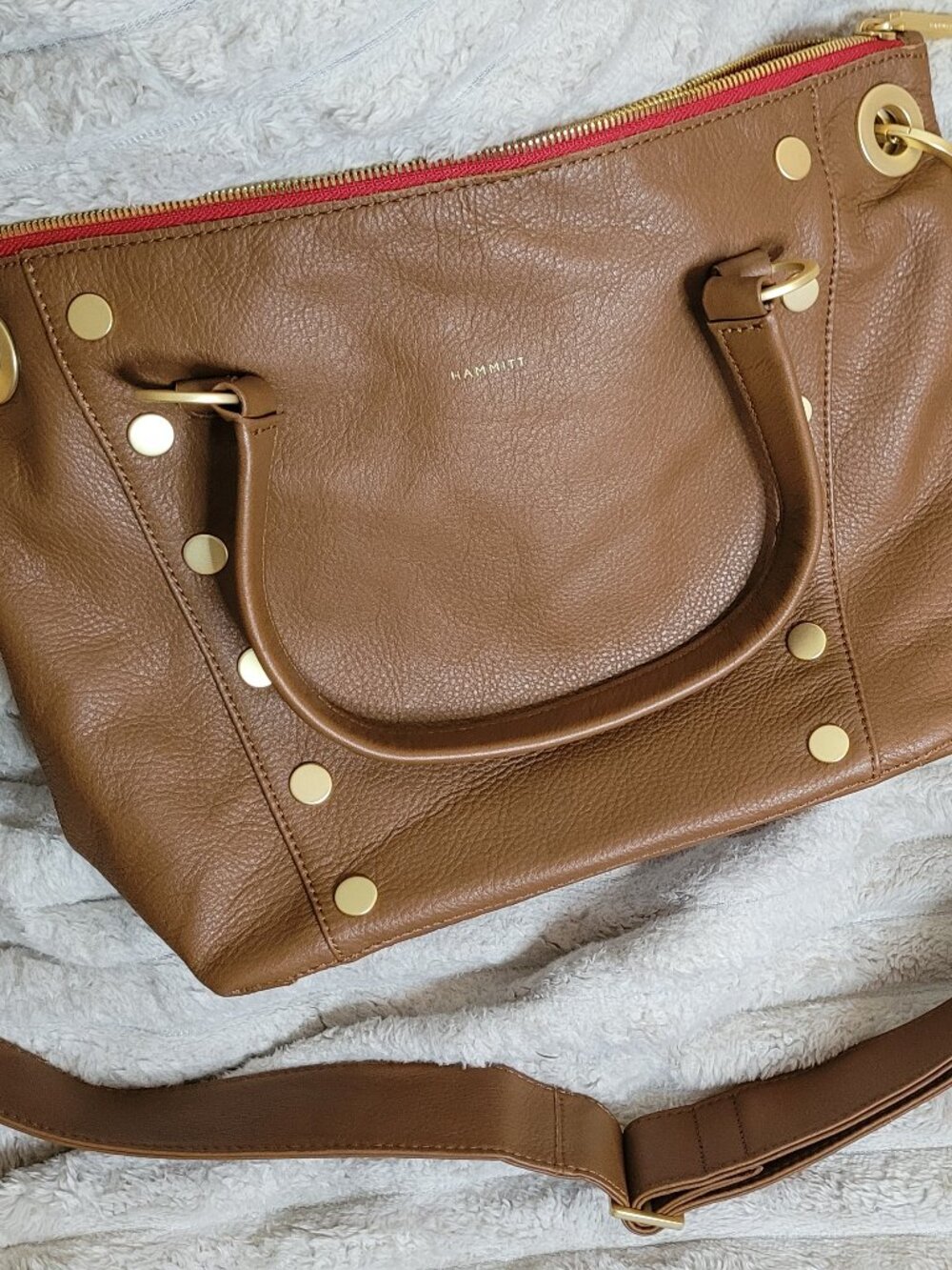 Hammitt Daniel Medium Leather Crossbody Satchel Bag in Mahogany Pebble - Picture 8 of 13